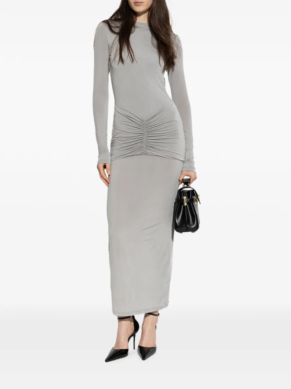 Balmain Ruched Open Back Maxi Dress