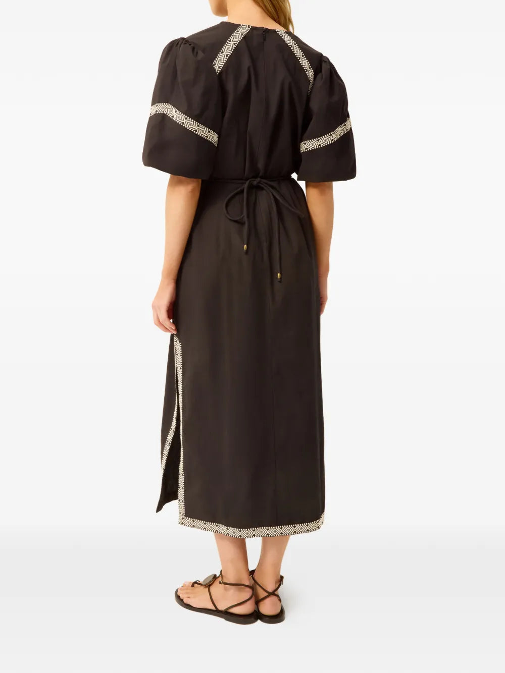 Marie Oliver Embroidered V Neck Midi Dress