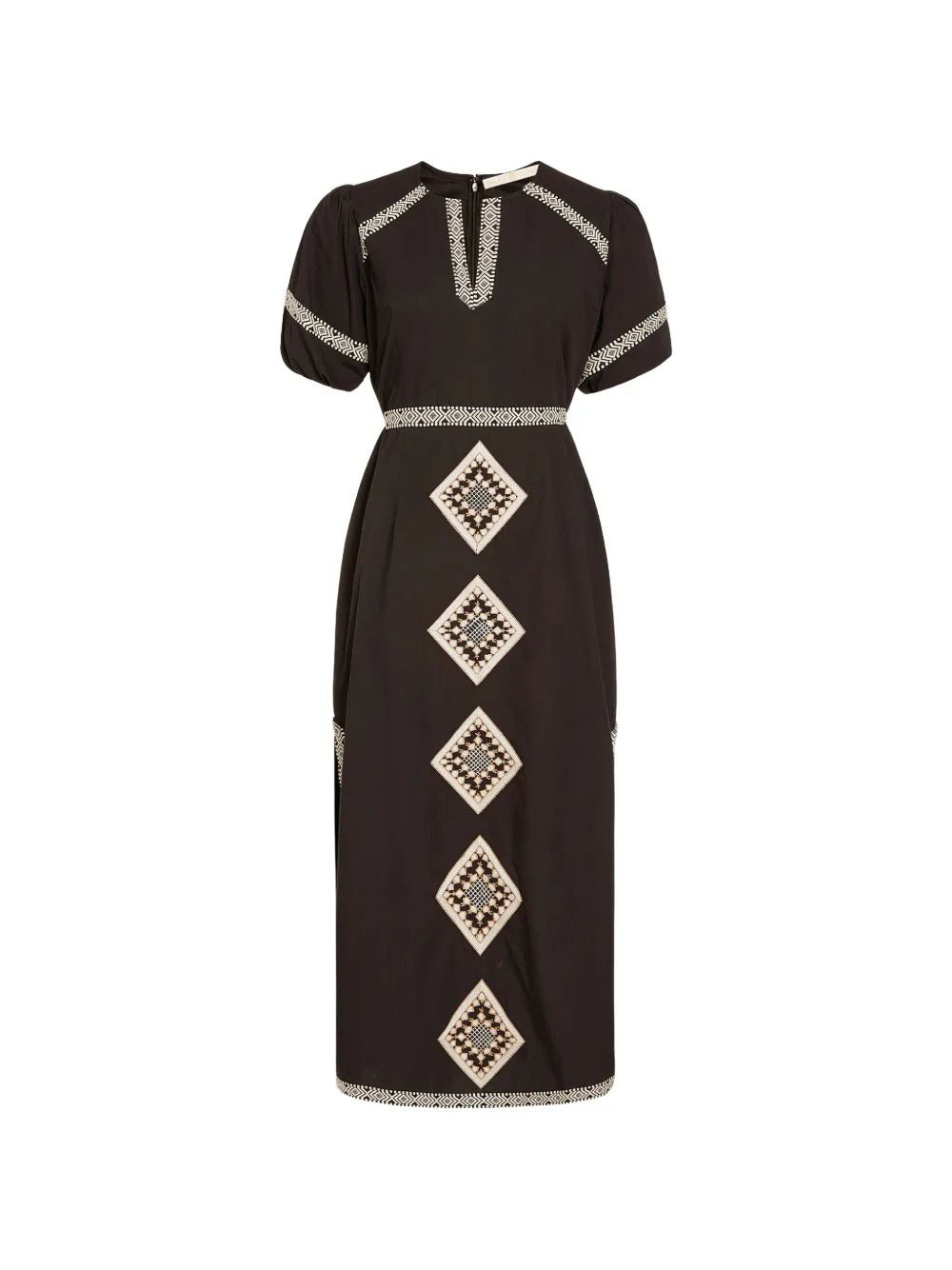 Marie Oliver Embroidered V Neck Midi Dress