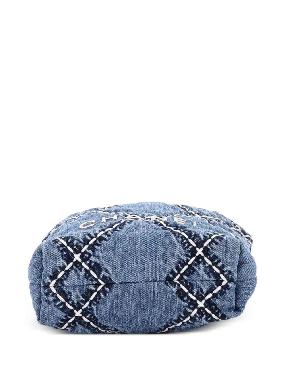 Chanel Pre Owned 22 Chain Quilted Stitched Denim Mini Hobo Bag