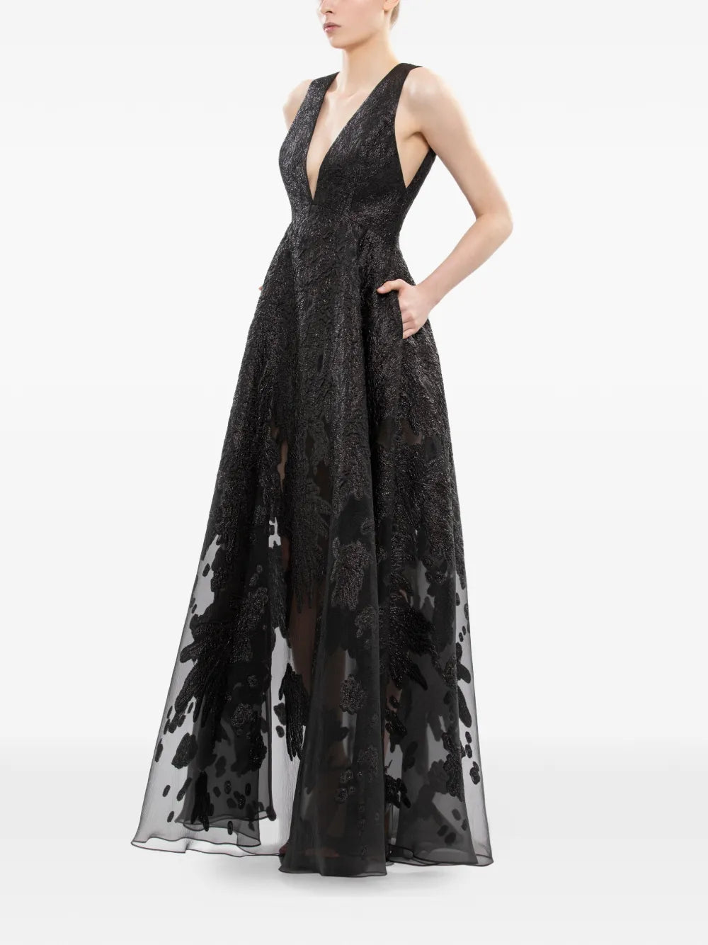 Saiid Kobeisy Brocade V Neck Maxi Dress