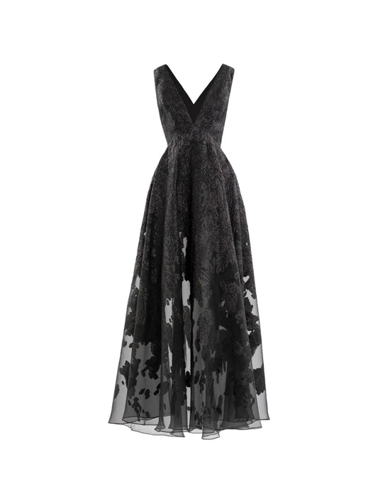 Saiid Kobeisy Brocade V Neck Maxi Dress