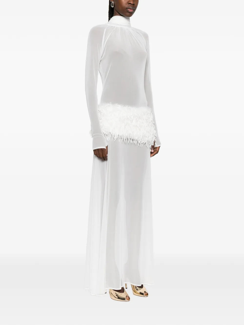 Atu Body Couture Feather High Neck Maxi Dress