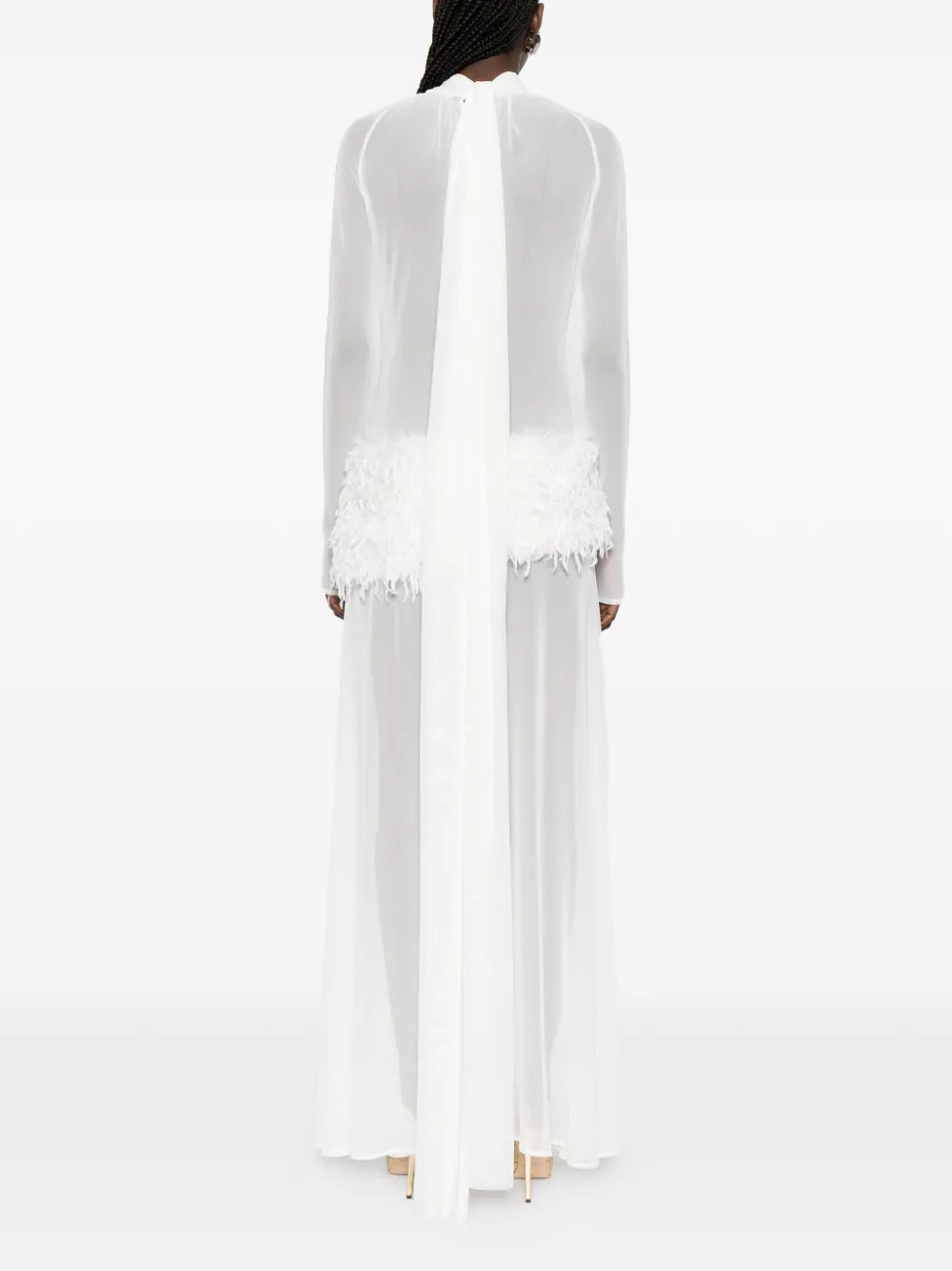 Atu Body Couture Feather High Neck Maxi Dress