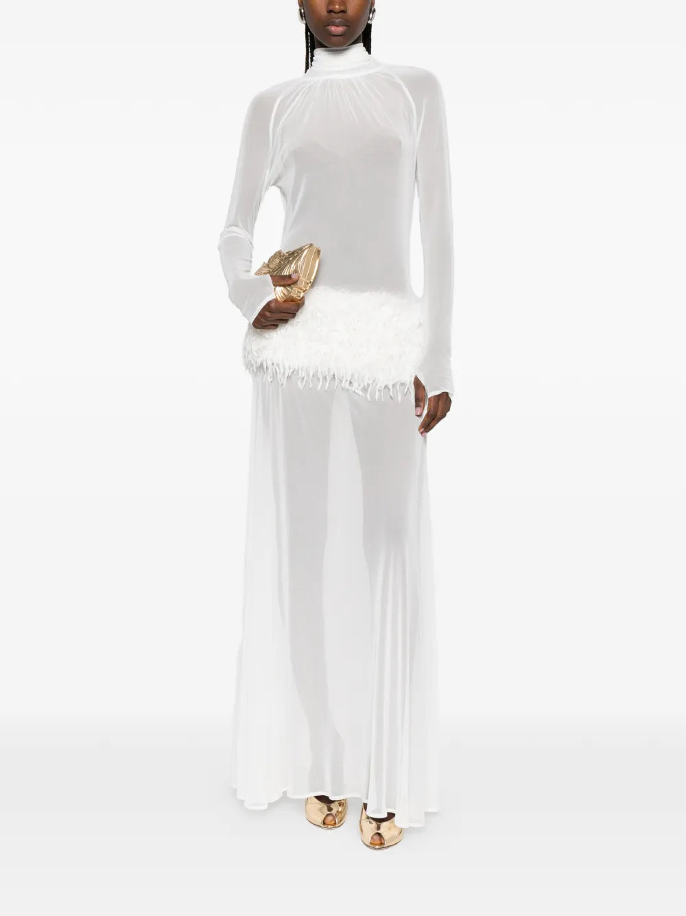 Atu Body Couture Feather High Neck Maxi Dress