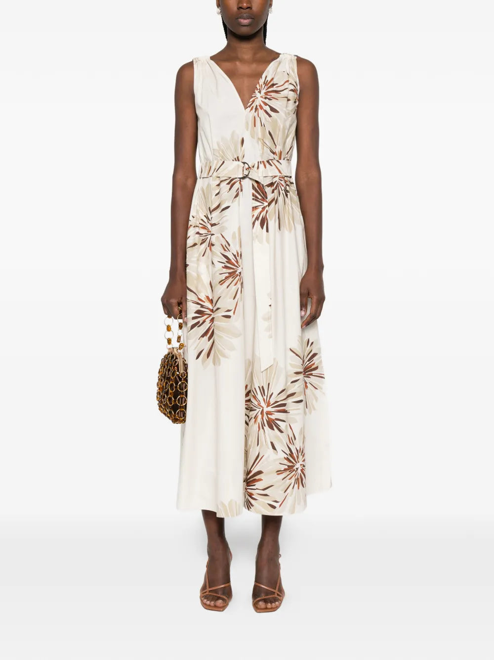 Brunello Cucinelli Floral Belted Midi Dress