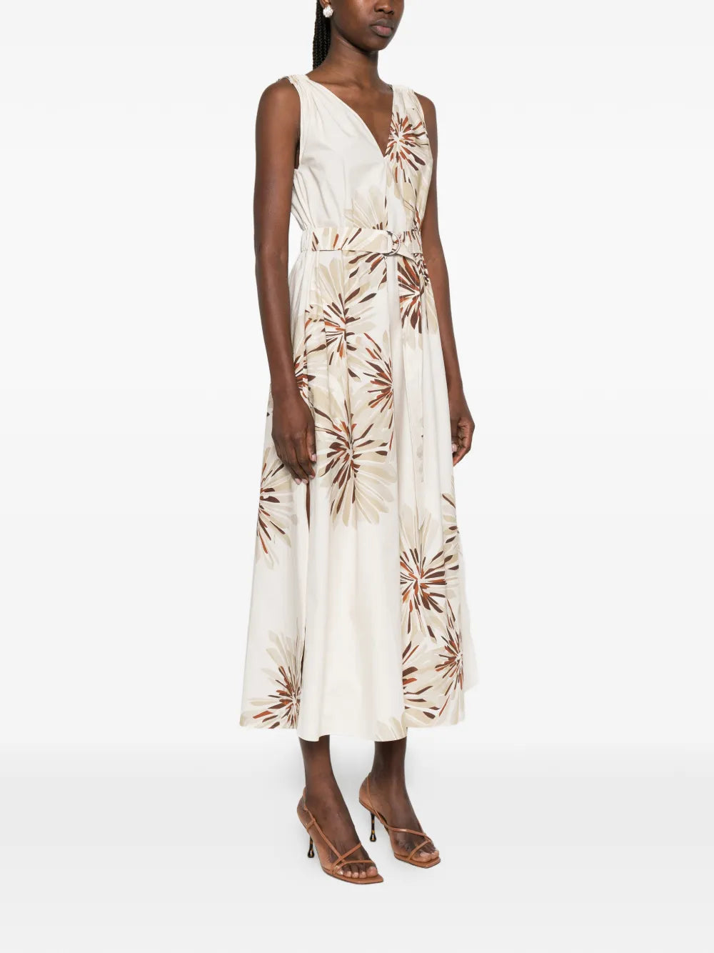 Brunello Cucinelli Floral Belted Midi Dress