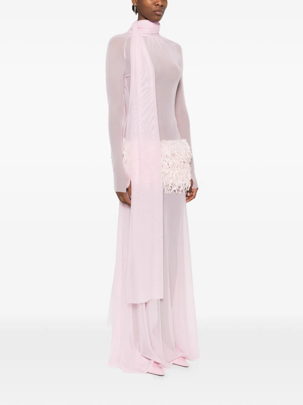 Atu Body Couture Feather Scarf Maxi Dress