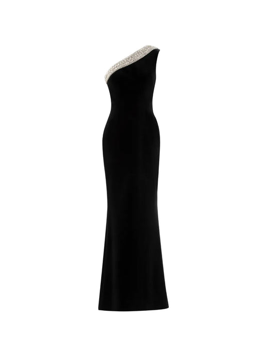 Saiid Kobeisy Crystal One Shoulder Maxi Dress