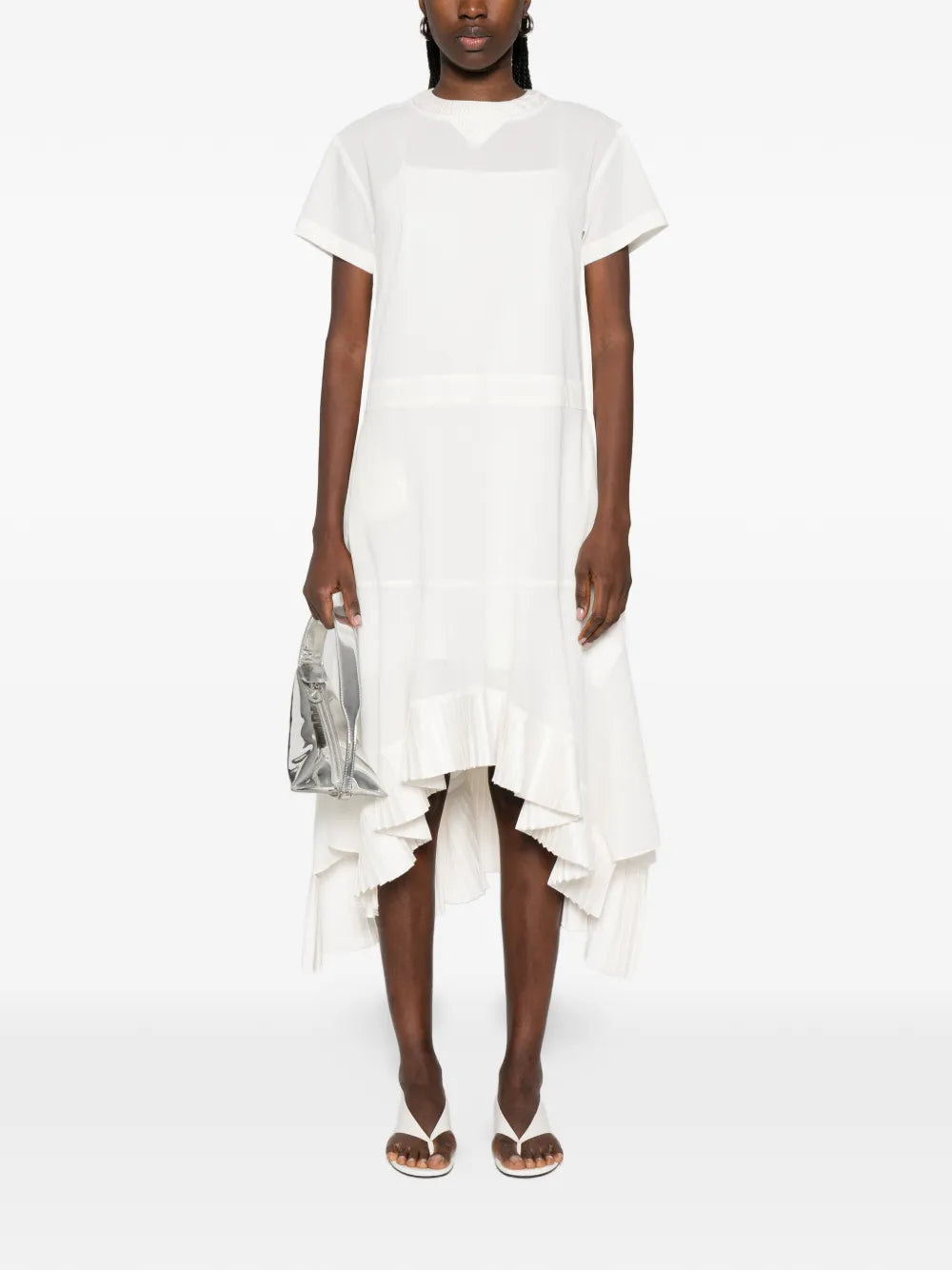 Sacai Ruffled Short Sleeve Asymmetric Dress