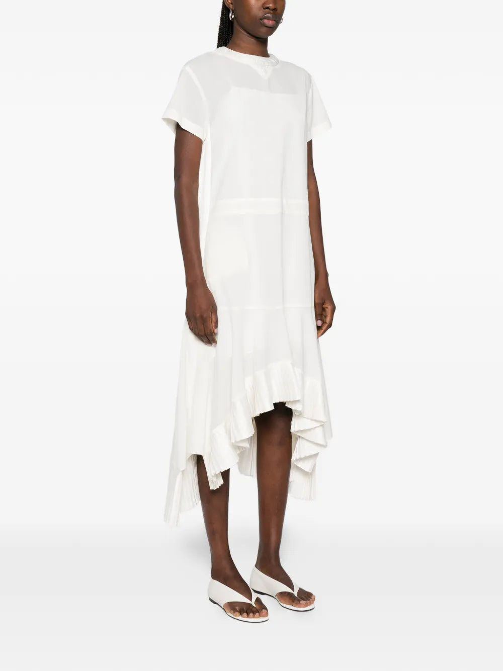 Sacai Ruffled Short Sleeve Asymmetric Dress