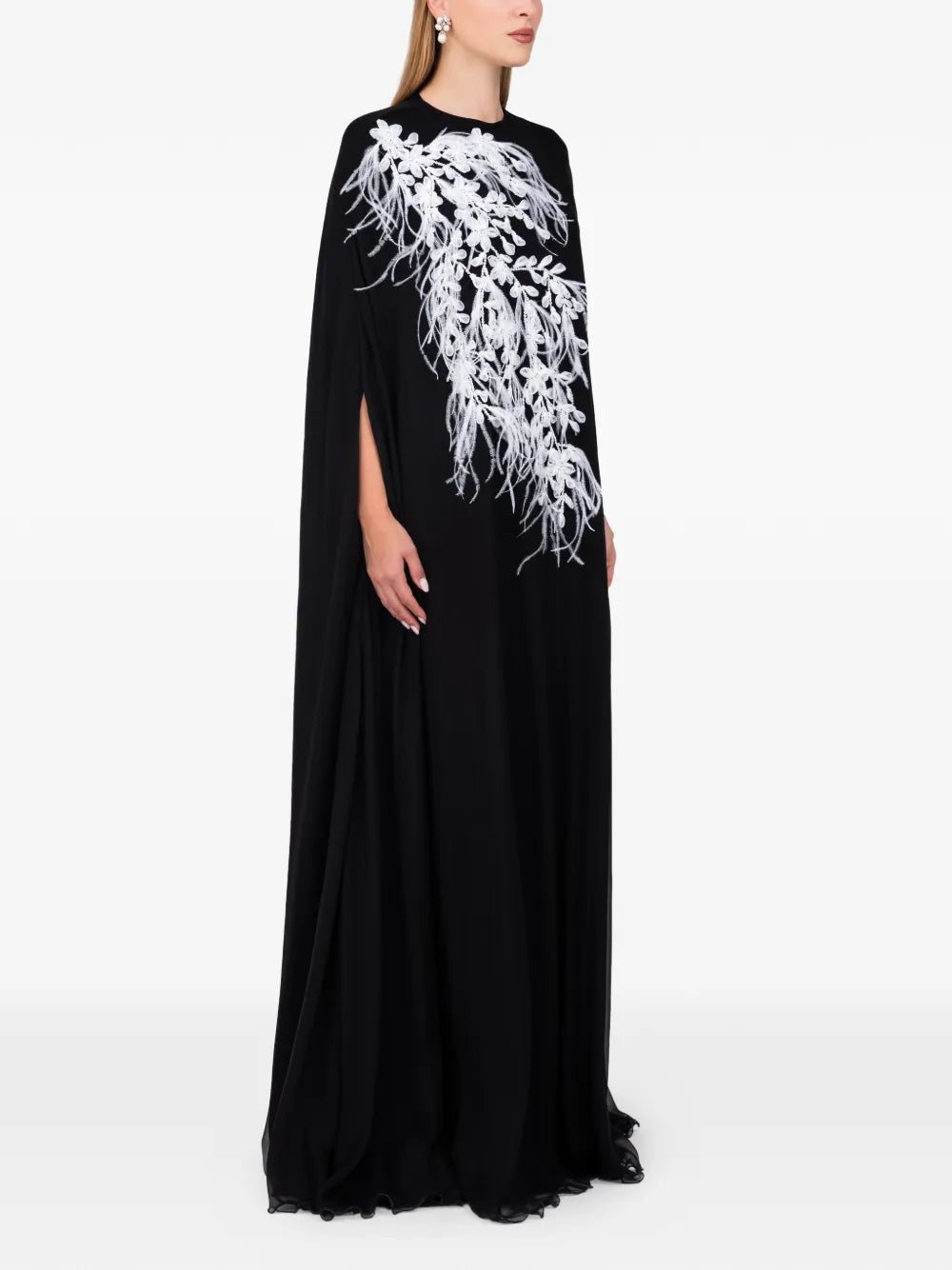 Dina Melwani Feather Print Maxi Dress