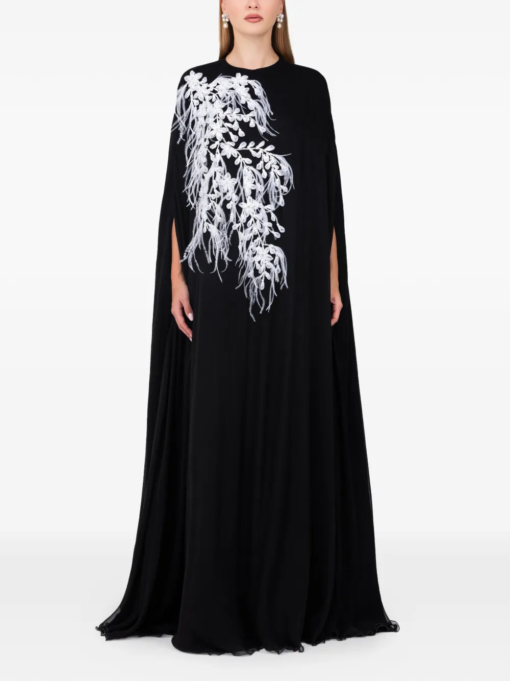 Dina Melwani Feather Print Maxi Dress