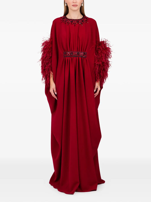 Dina Melwani Feather Sleeve Maxi Dress