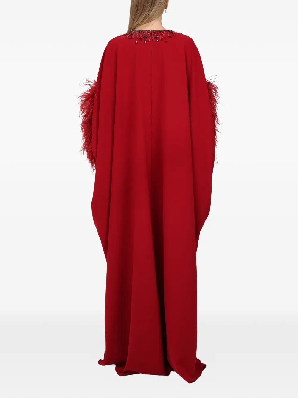 Dina Melwani Feather Sleeve Maxi Dress