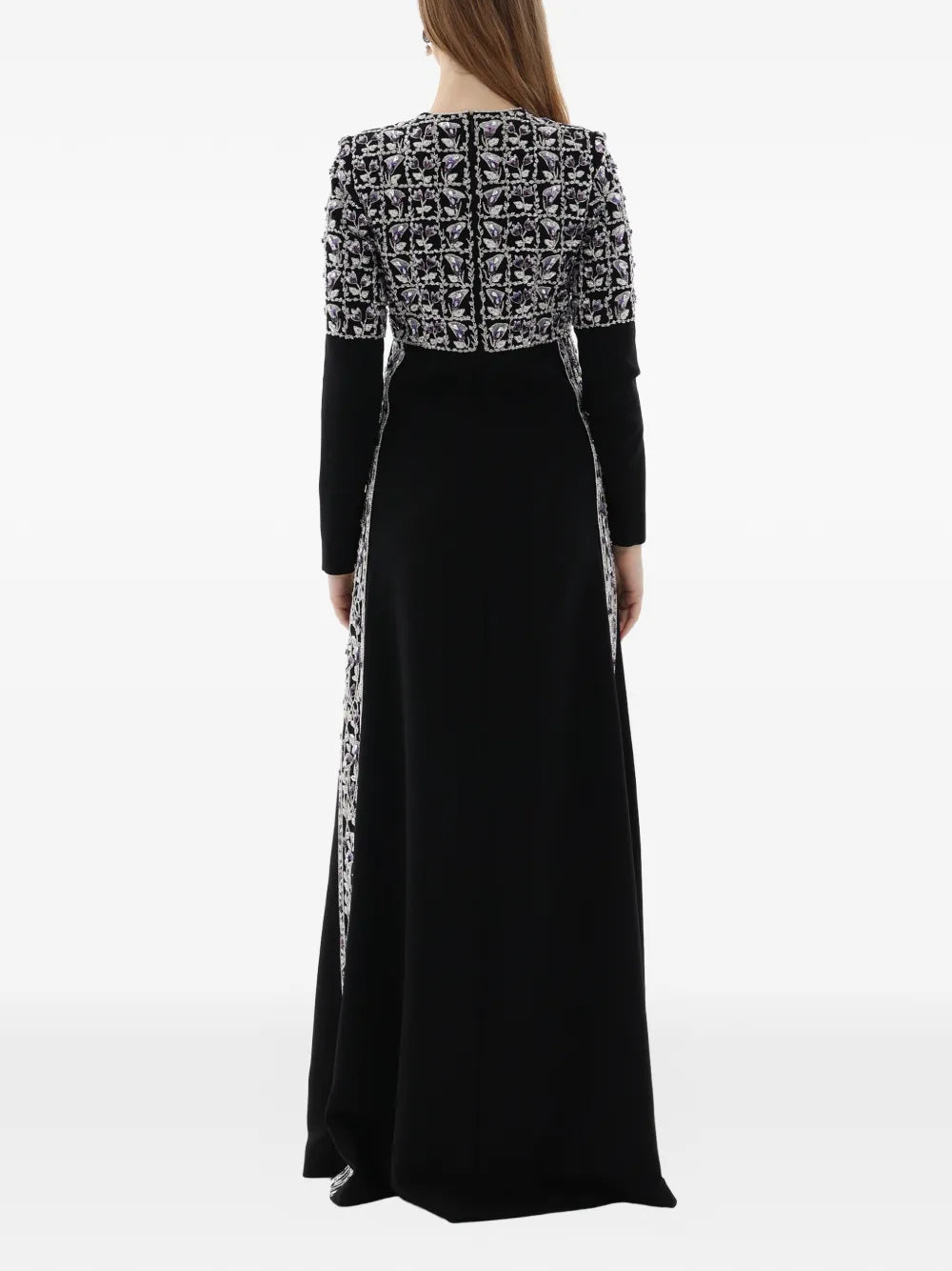 Dina Melwani Crystal Embroidered Maxi Dress