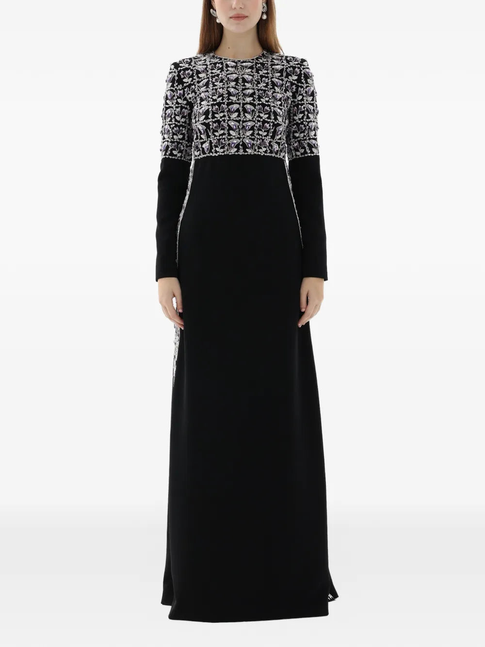 Dina Melwani Crystal Embroidered Maxi Dress