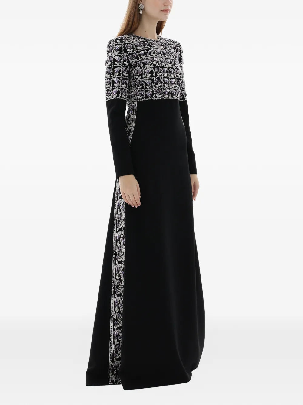 Dina Melwani Crystal Embroidered Maxi Dress