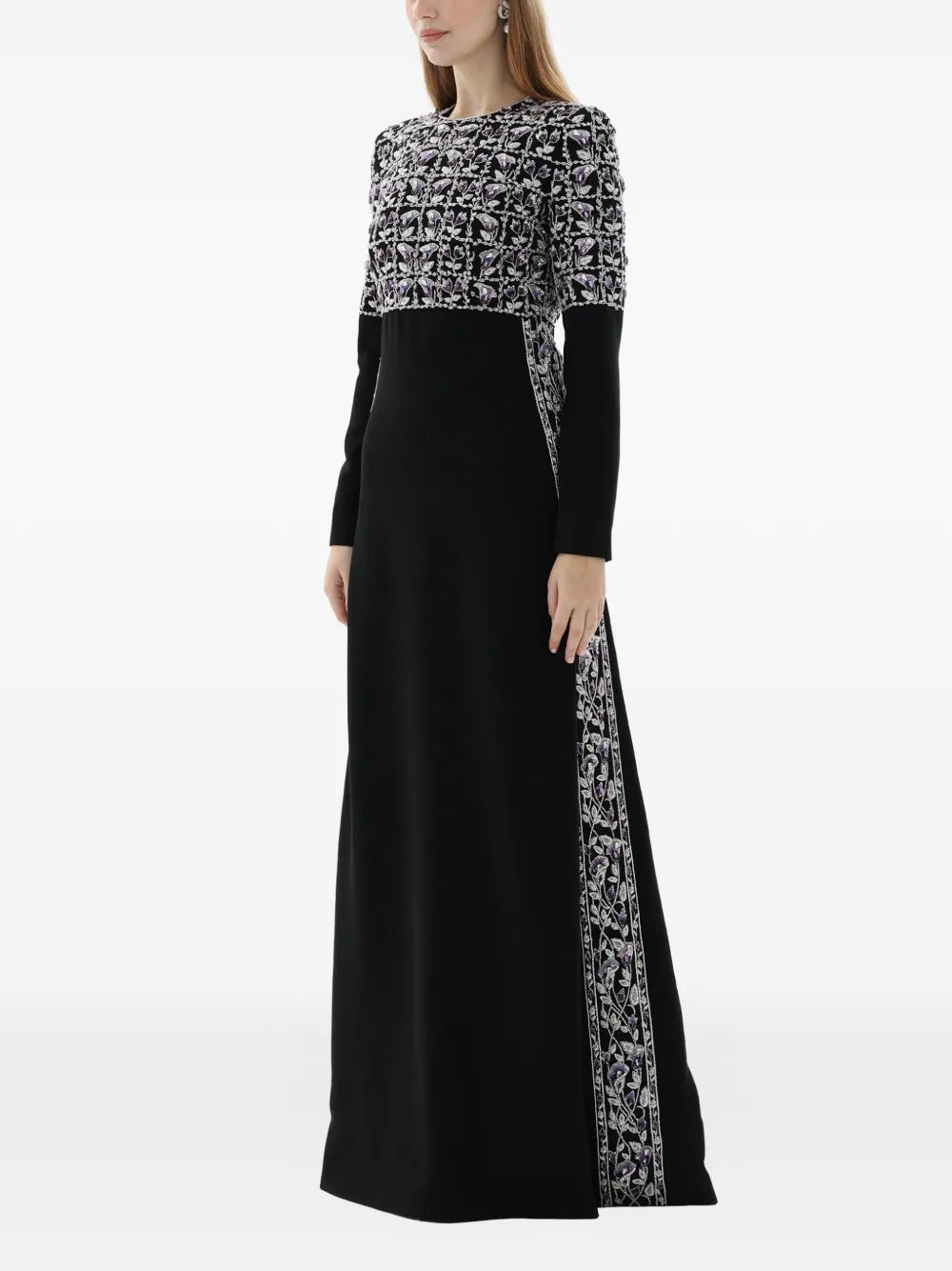 Dina Melwani Crystal Embroidered Maxi Dress