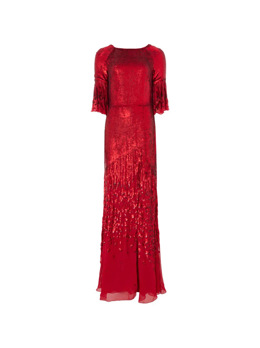 Temperley London Celestial Sequin Embellished Flared Sleeve Maxi Dress