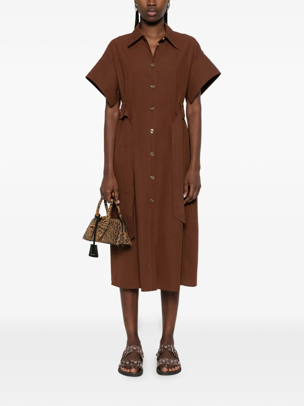 Pinko Belted Buttoned Midi Shirt Dress