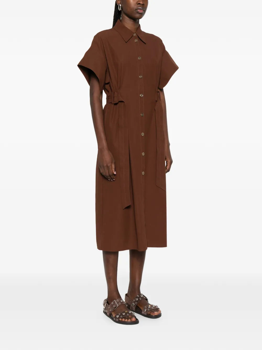 Pinko Belted Buttoned Midi Shirt Dress