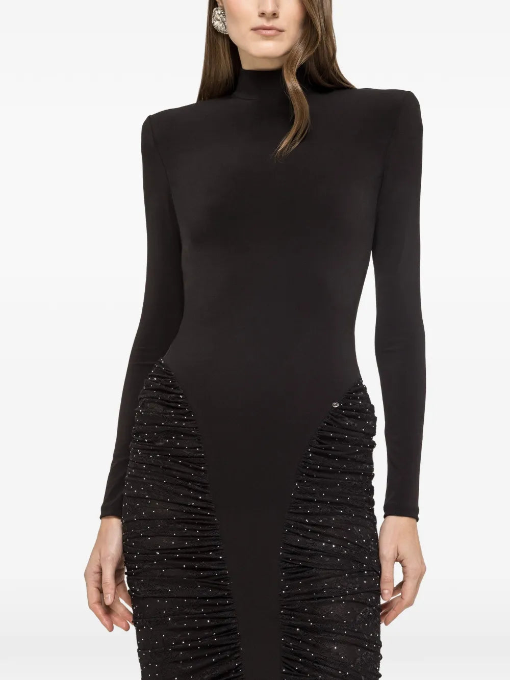 Nissa Rhinestone Embellishment Ruched Midi Dress