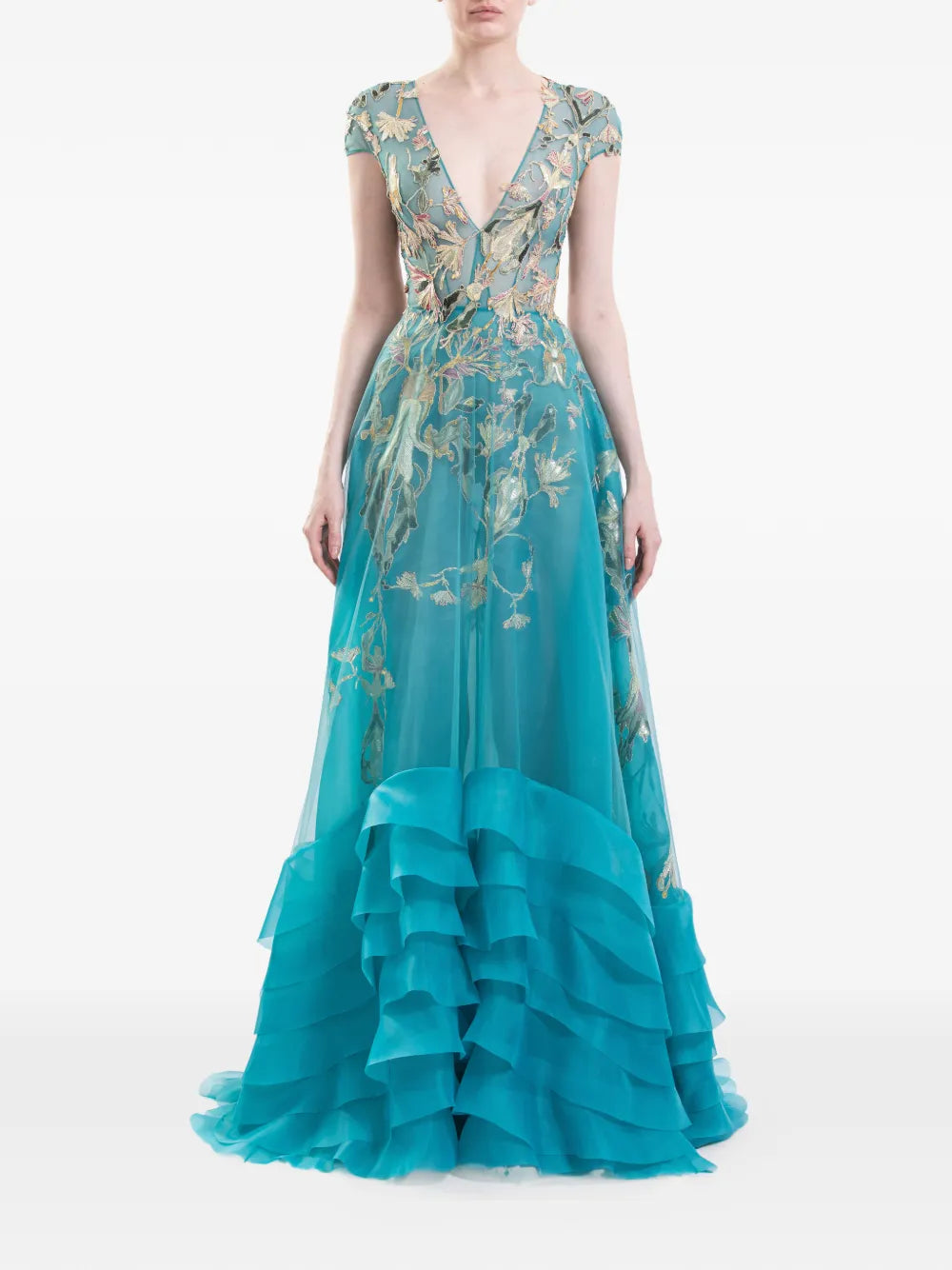 Saiid Kobeisy Ruffled Floral Maxi Dress
