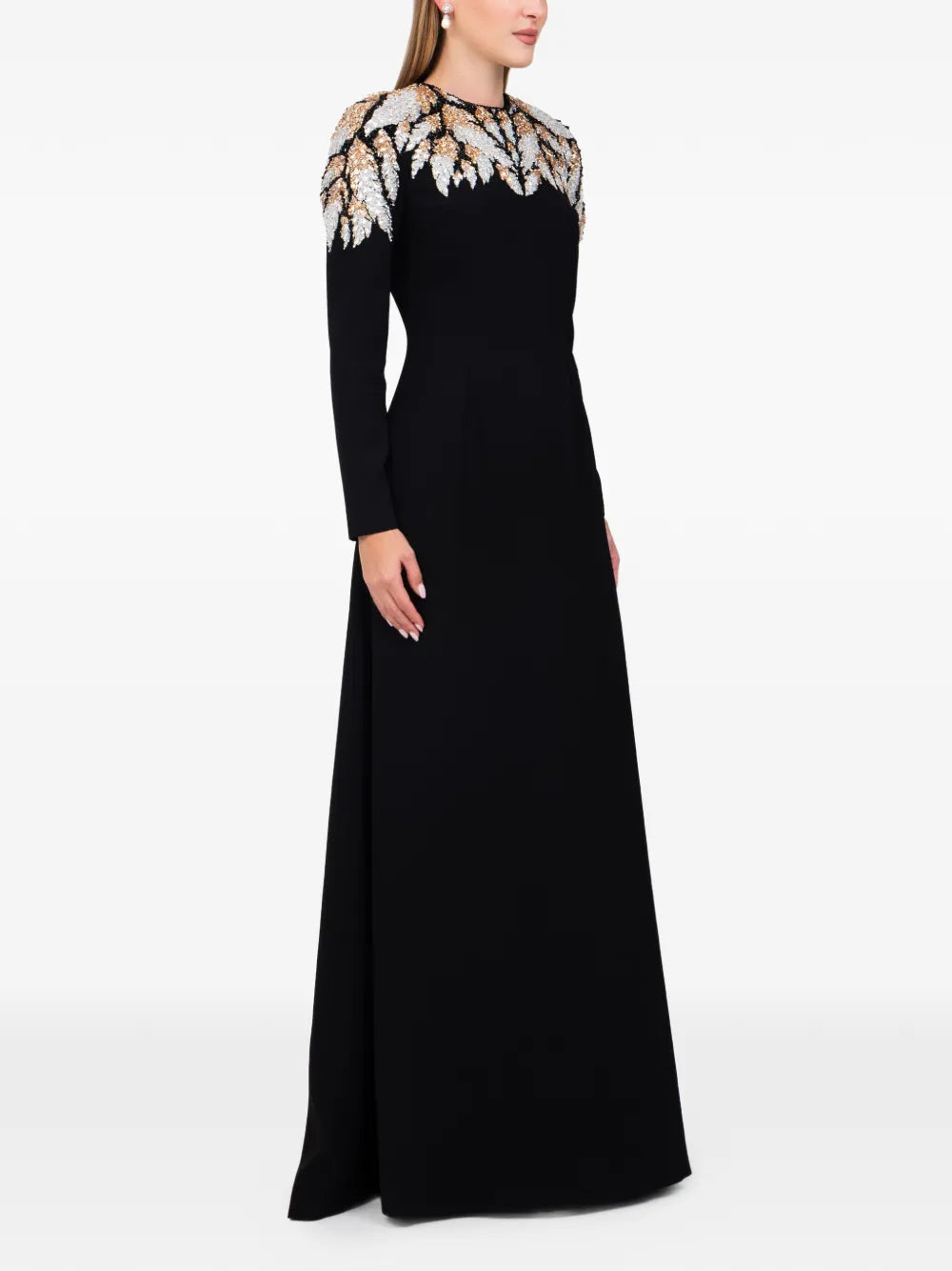 Dina Melwani Crystal Leaf Maxi Dress