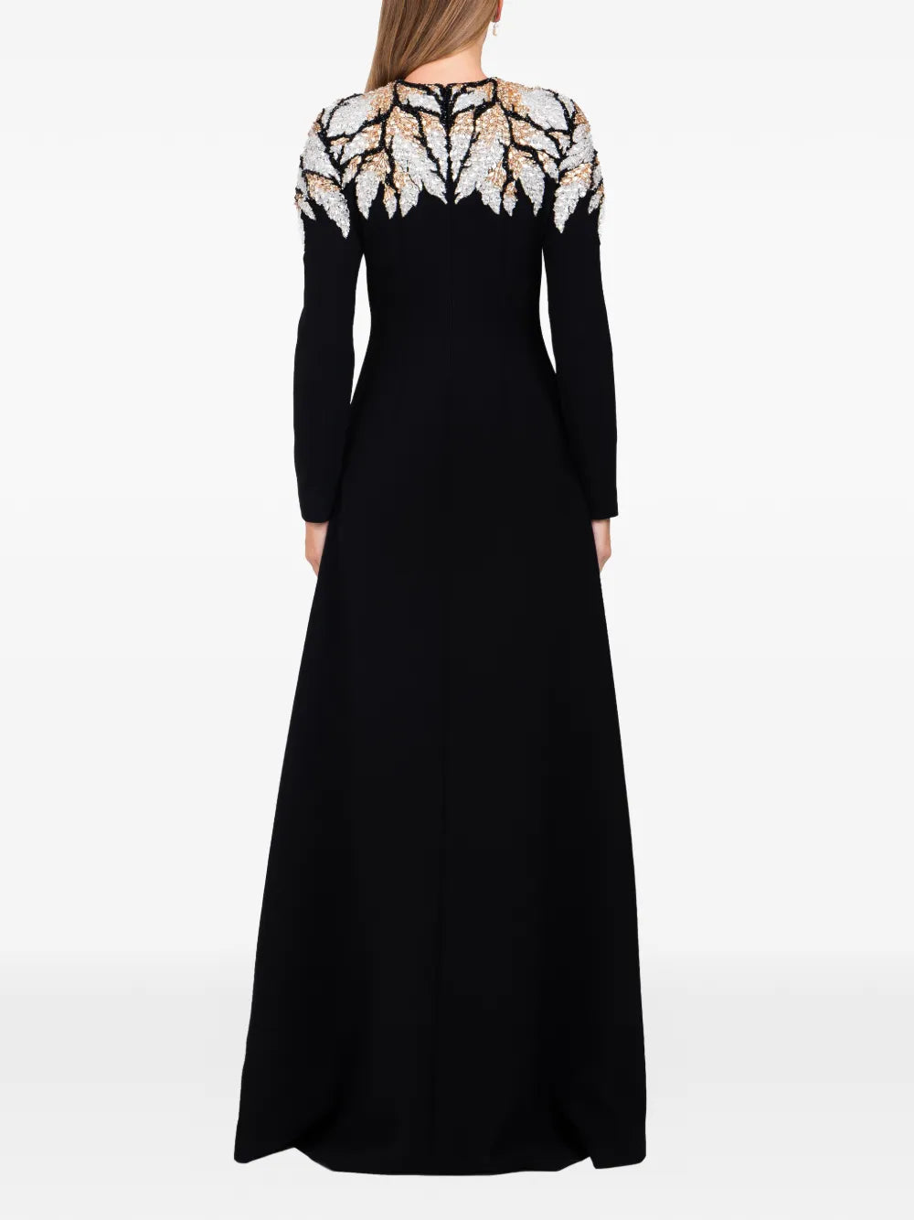 Dina Melwani Crystal Leaf Maxi Dress