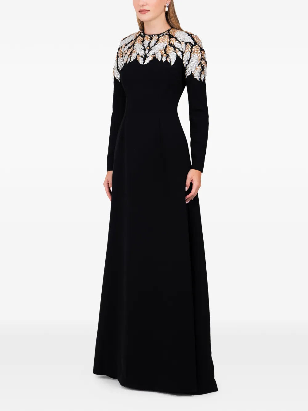 Dina Melwani Crystal Leaf Maxi Dress