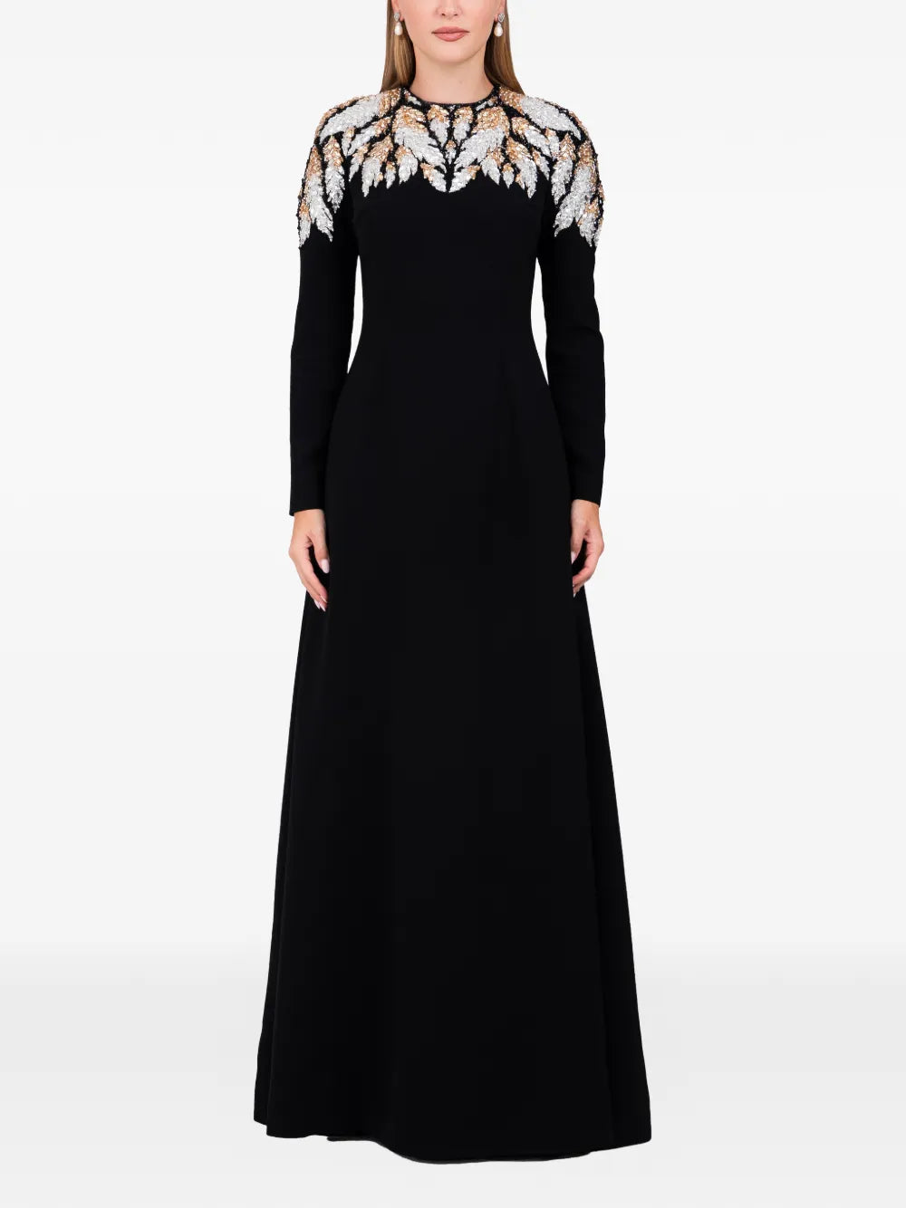 Dina Melwani Crystal Leaf Maxi Dress