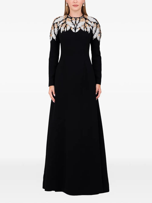 Dina Melwani Crystal Leaf Maxi Dress