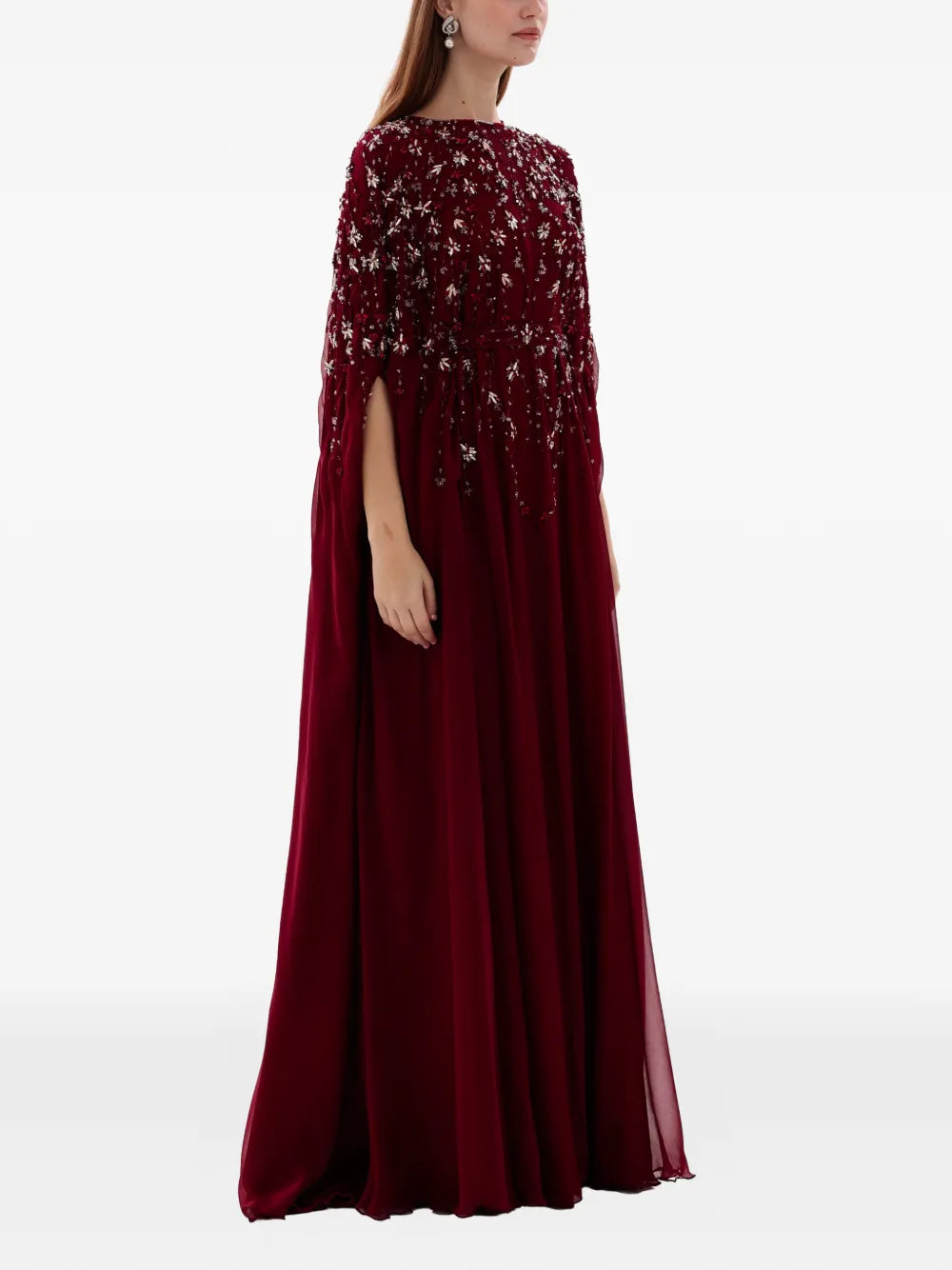Dina Melwani Beaded Cape Dress