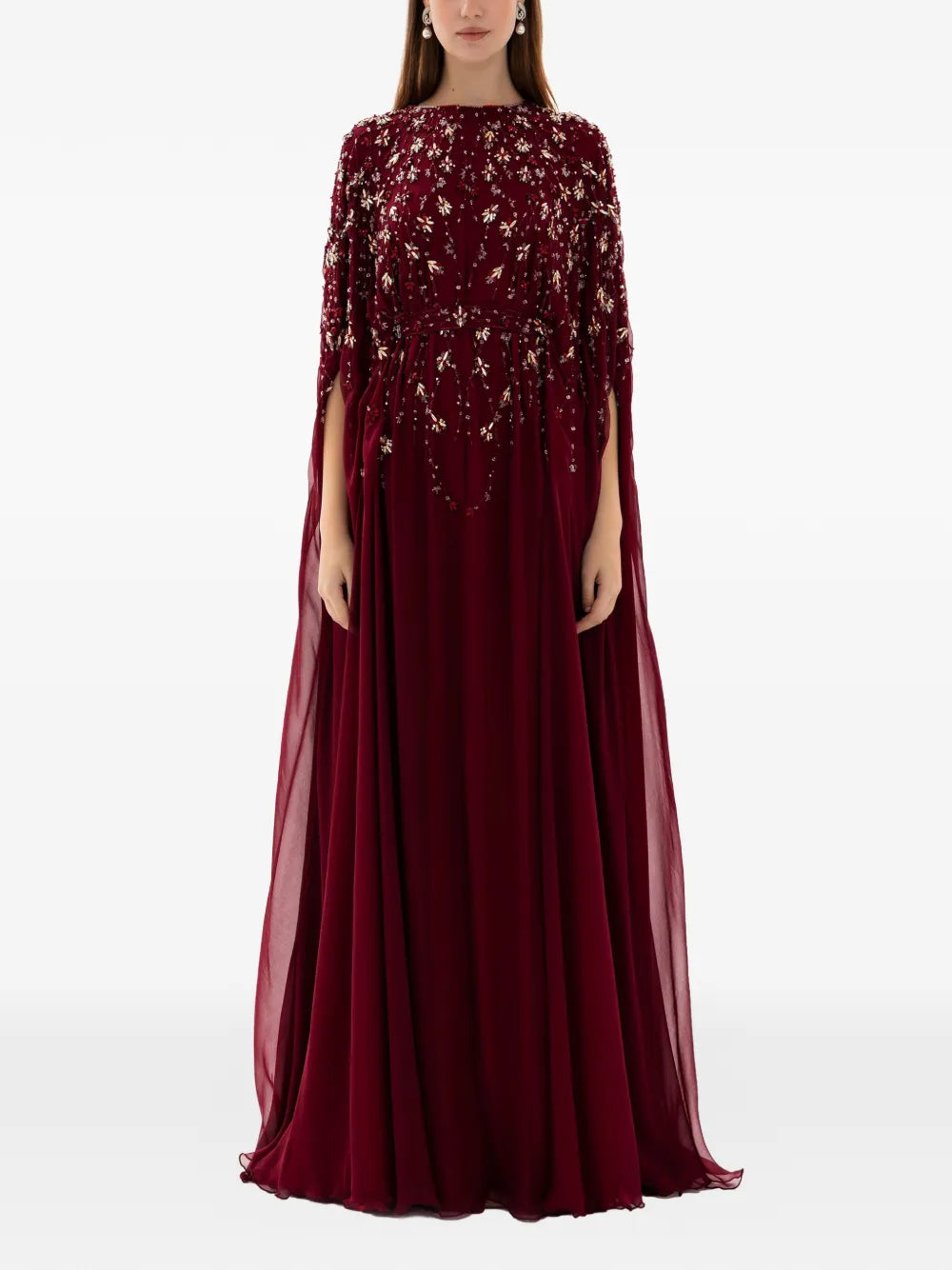 Dina Melwani Beaded Cape Dress
