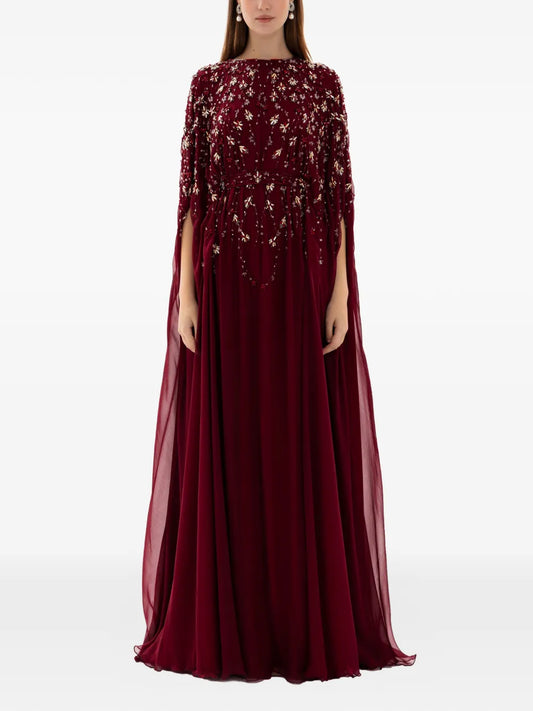 Dina Melwani Beaded Cape Dress