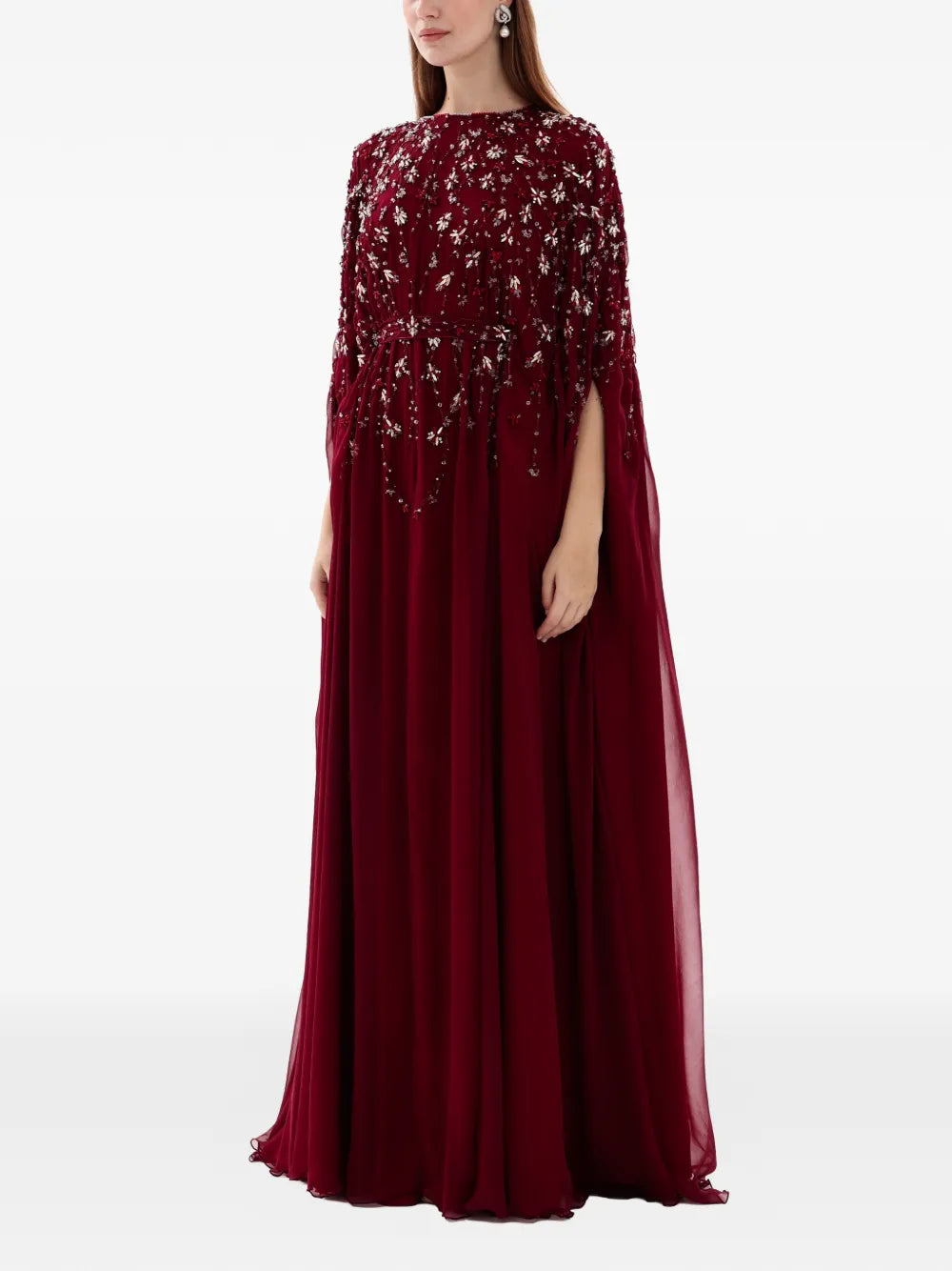 Dina Melwani Beaded Cape Dress
