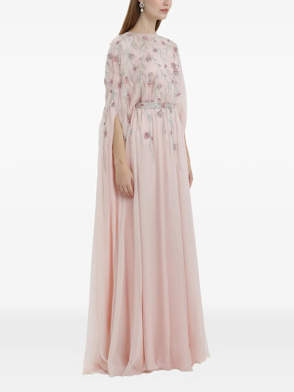 Dina Melwani Floral Beaded Maxi Dress