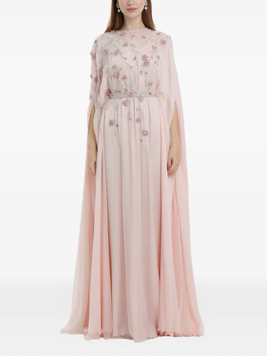 Dina Melwani Floral Beaded Maxi Dress