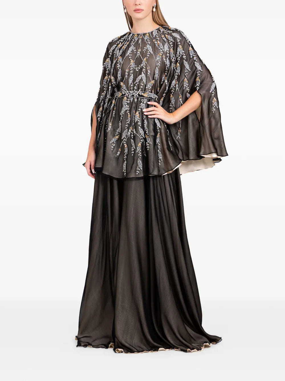 Dina Melwani Embroidered Details Maxi Dress