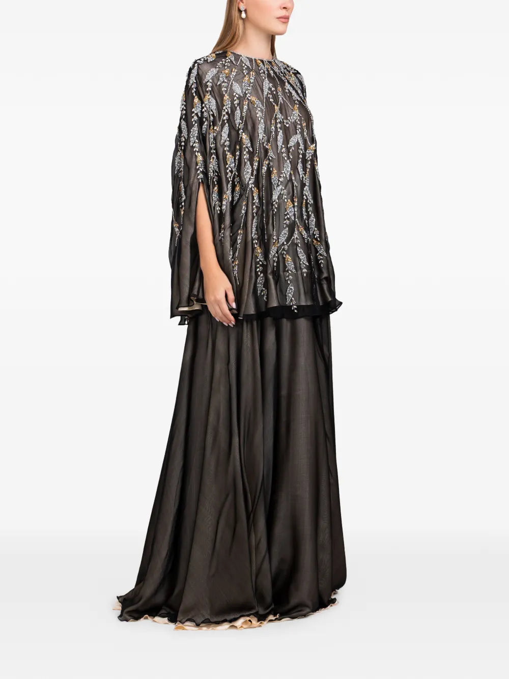 Dina Melwani Embroidered Details Maxi Dress