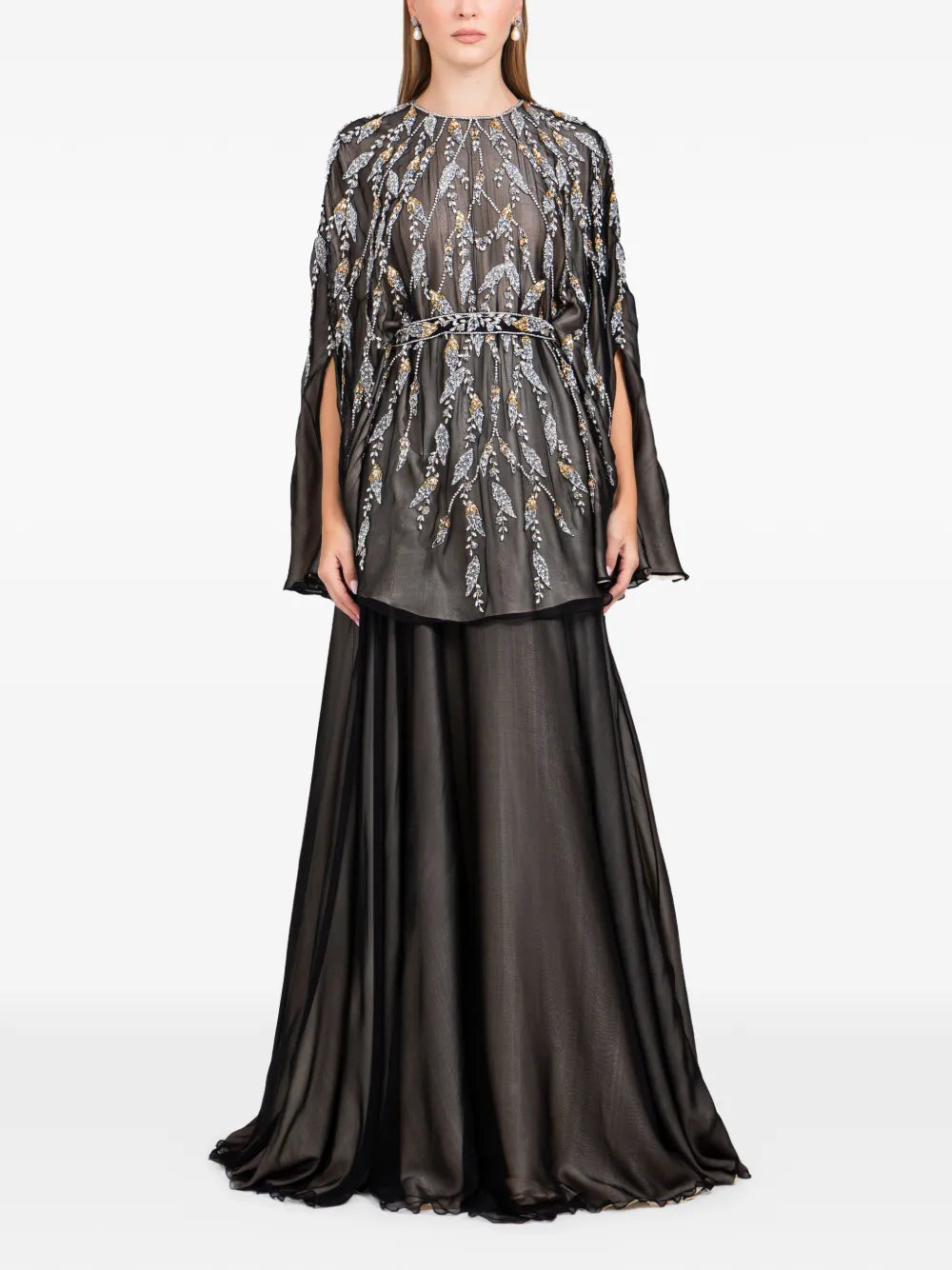 Dina Melwani Embroidered Details Maxi Dress