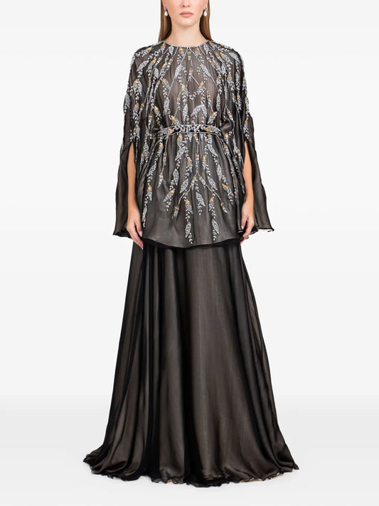Dina Melwani Embroidered Details Maxi Dress