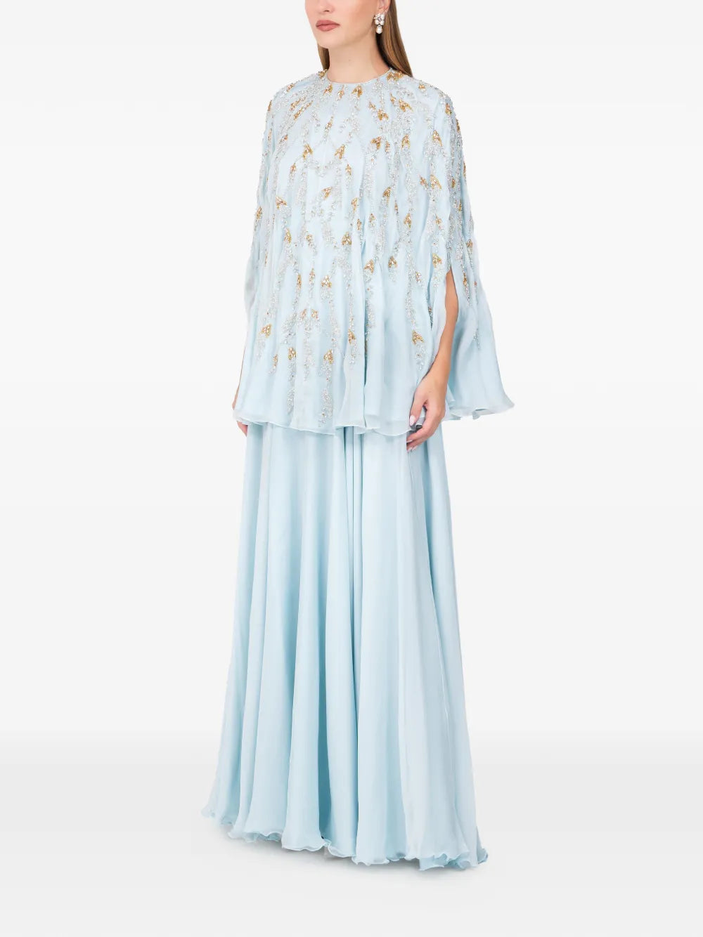 Dina Melwani Embellished Slit Sleeve Maxi Dress