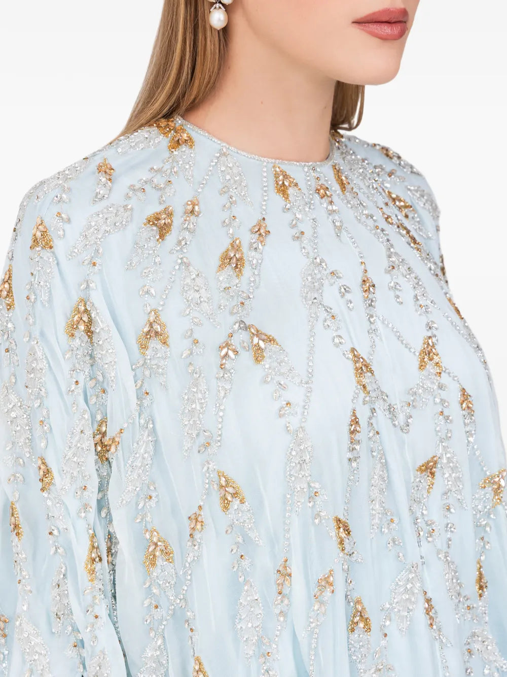 Dina Melwani Embellished Slit Sleeve Maxi Dress
