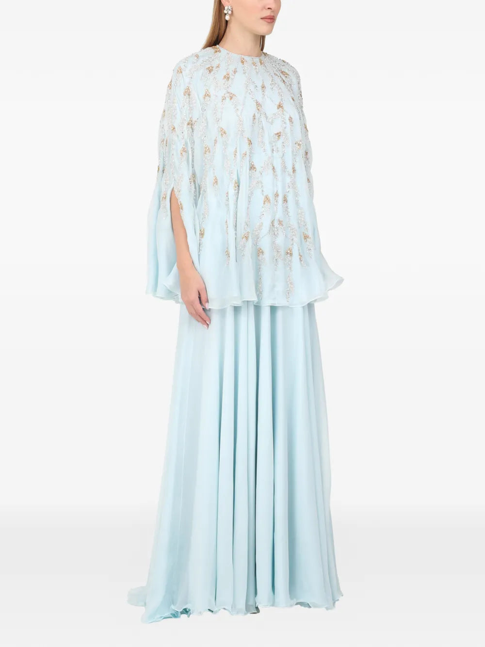 Dina Melwani Embellished Slit Sleeve Maxi Dress
