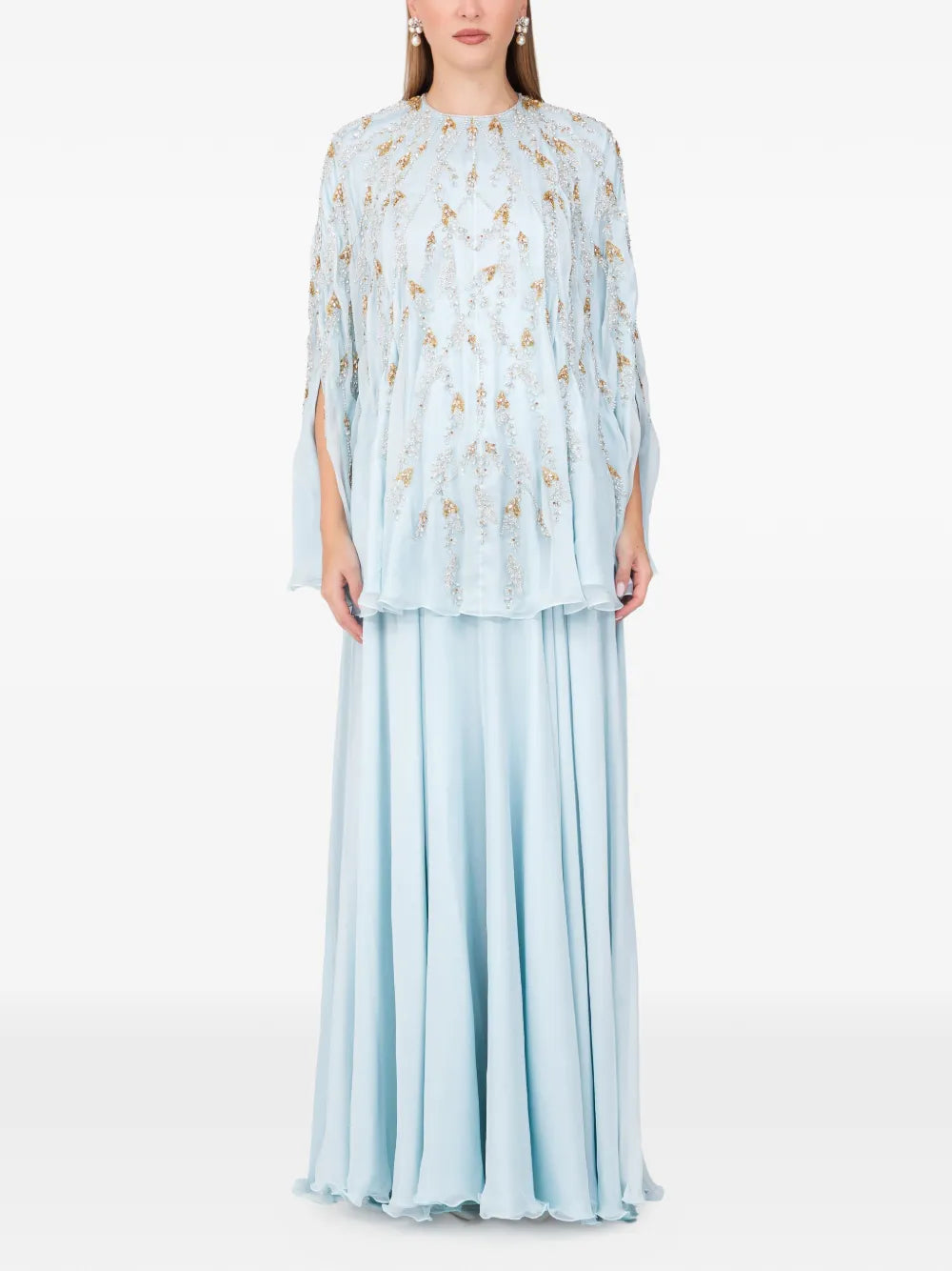 Dina Melwani Embellished Slit Sleeve Maxi Dress