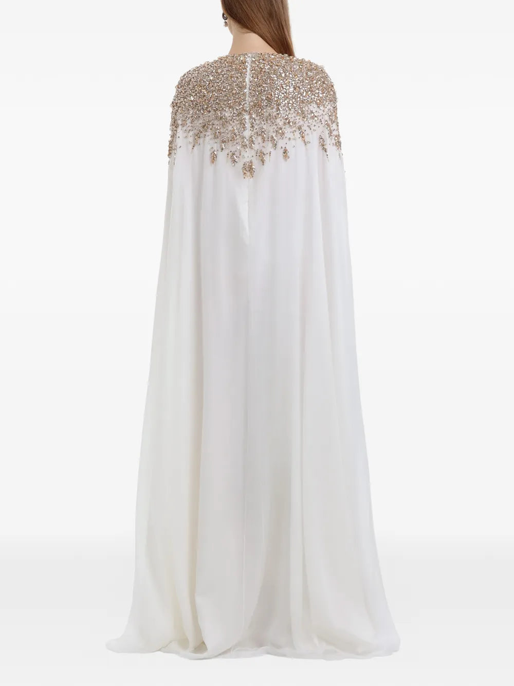 Dina Melwani Crystal Embellished Cape Sleeve Maxi Dress