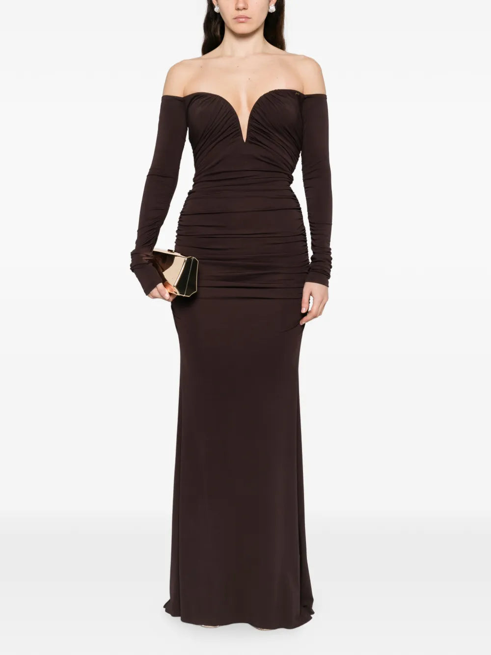 Elisabetta Franchi Off The Shoulder Gathered Maxi Dress