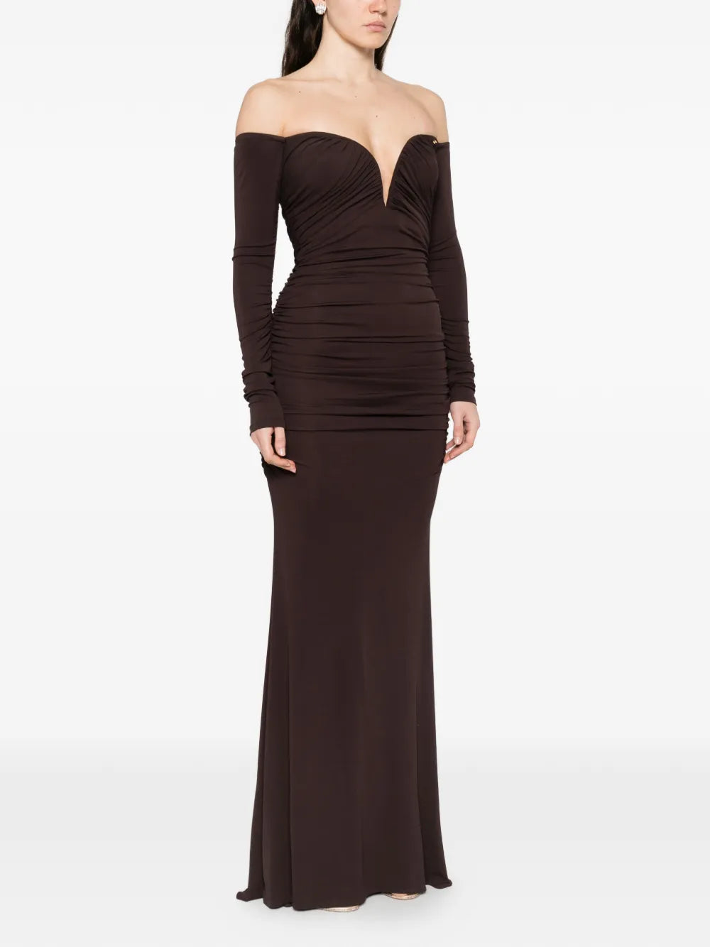 Elisabetta Franchi Off The Shoulder Gathered Maxi Dress